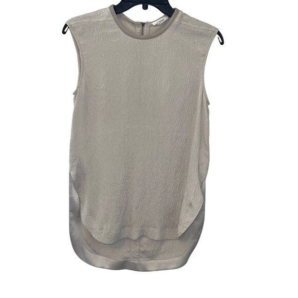 Helmut Lang Womens Tissue Silk Leather Trim High Low Sleeveless Blouse Taupe Pet - Picture 1 of 8